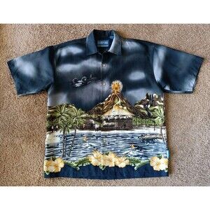 Ringo Sport Hawaiian Floral Print Button Up Men's Large Short Sleeve 90s